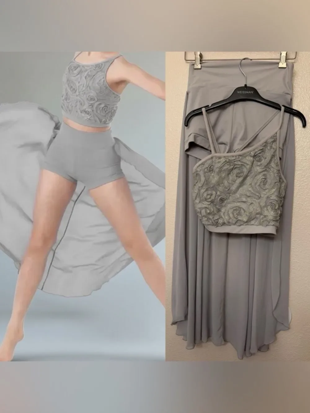 Weissman dance costume 2 piece gray Something In The Water 8613 MA-Medium adult